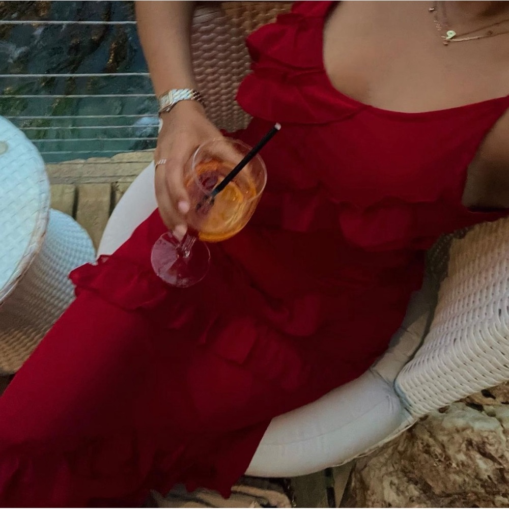 Red Ruffle Long dress
